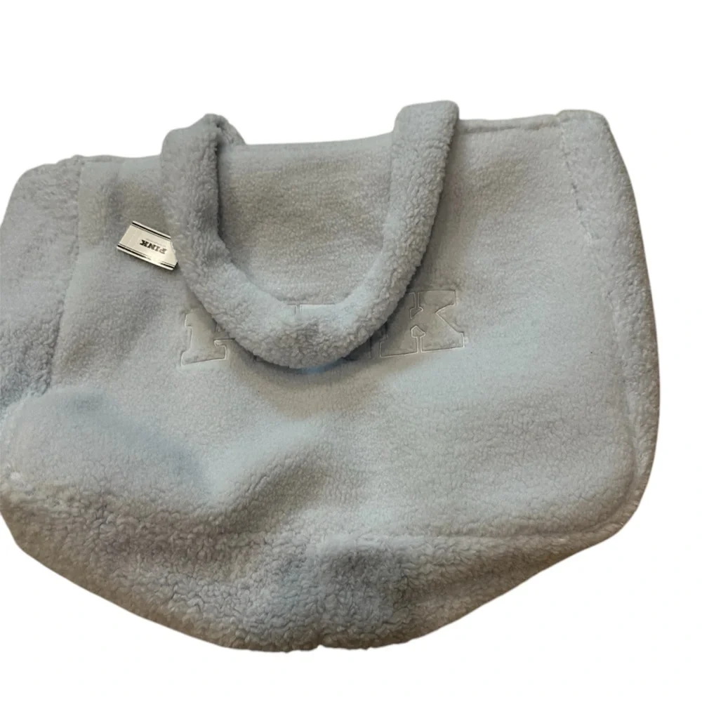 Victoria's Secret PINK Plush Teddy Faux Fur Tote Bag‎ Baby blue NWT